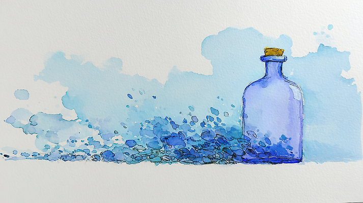 JPG 모양 디자인 감정 물결 예술 컬러 백그라운드 생각 일러스트 자연 유리병 수채화 취미 파란색 고요 표현 그림 조화 깊이 창작 국내일러스트 AI일러스트 AI콘텐츠 병_용기 생태계 파일형식