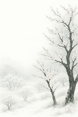 JPG 나무 식물 겨울 일러스트 자연 하늘 산 풍경 쌓기 공간 흰색 눈 눈송이 차가움 숲 생태계 매화 가지치기 경관 국내일러스트 AI일러스트 AI콘텐츠 자연요소 계절 꽃 컬러 모션 날씨 눈_날씨 원예 파일형식