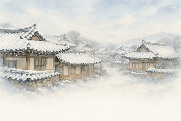 JPG 전통 건축 겨울 일러스트 자연 산 거리 한옥 주택 한국 풍경 마을 산책 눈 대나무 조용 한옥마을 성격 국내일러스트 AI일러스트 AI콘텐츠 자연요소 나무 한국전통 계절 아시아 고건축 날씨 휴식 건물 생태계 파일형식
