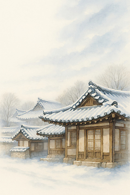 JPG 나무 전통 건축 전통문화 문화 겨울 일러스트 자연 하늘 한옥 한국 풍경 건물 눈 시간 한옥마을 조화 풍경화 고택 경관 국내일러스트 AI일러스트 AI콘텐츠 자연요소 식물 한국전통 건축물 계절 아시아 고건축 날씨 마을 그림 생태계 파일형식