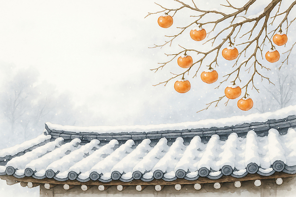 JPG 나무 전통 겨울 과일 일러스트 자연 지붕 날씨 귤 한옥 한국 풍경 농장 정원 수확 흰색 나뭇가지 시골 눈 차가움 과수원 한옥마을 국내일러스트 AI일러스트 AI콘텐츠 자연요소 식물 한국전통 계절 아시아 컬러 고건축 농업 마을 생태계 파일형식