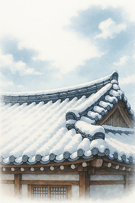 JPG 전통 문화 겨울 일러스트 자연 하늘 지붕 한옥 주택 한국 풍경 일상 눈 목조 한옥마을 Architecture Landscape 국내일러스트 AI일러스트 AI콘텐츠 자연요소 한국전통 계절 아시아 고건축 날씨 건물 라이프 마을 생태계 파일형식