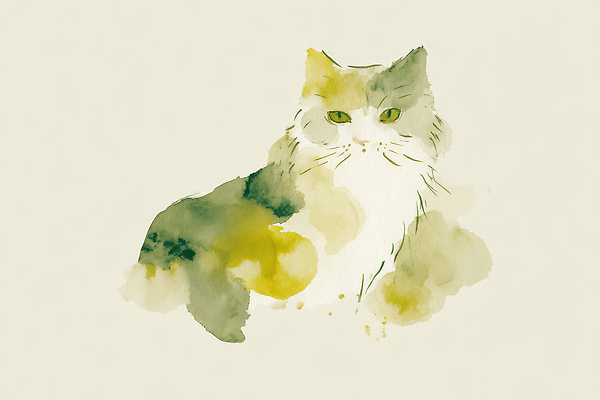 JPG 동물 예술 컬러 일러스트 창문 자연 수채화 털 초록색 소파 고양이 방 회색 흰색 표현 작가 그림 조용 국내일러스트 AI일러스트 AI콘텐츠 직업 의자 포유류 반려동물 생태계 파일형식
