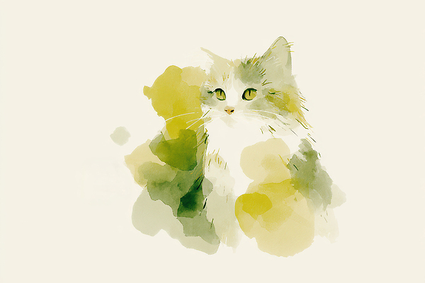 JPG 동물 감정 예술 컬러 백그라운드 일러스트 재료 수채화 털 앉기 초록색 귀여움 고양이 표현 작가 그림 작품 동물그림 상상력 국내일러스트 AI일러스트 AI콘텐츠 직업 컨셉 포유류 모션 미술 반려동물 파일형식