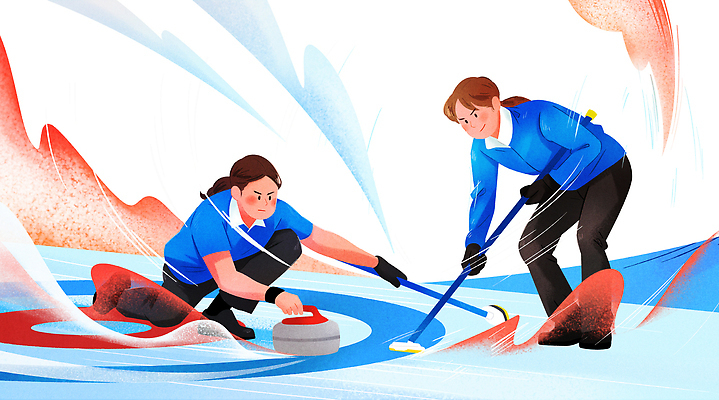 스포츠 올림픽 컨셉 무늬 겨울스포츠 운동선수 건강 사람 연도 파일형식 컬링 연습 스톤 바닥 여자 액션 패턴 경기 집중 운동 협력 막대기 슬라이드 목표 결과 일러스트 국내일러스트 PSD 2026년 국가대표 동계올림픽
