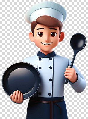 편집이미지 접시 음식 주방용품 요리 미소 청년 주방 요리사 식사 조리복 주걱 PNG 직업 식기 생활용품 유니폼 표정 성인 파일형식