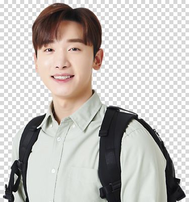 편집이미지 남자 얼굴 여행 포즈 셔츠 배낭 모션 미소 사람 준비 PNG 스타일 상의 가방 표정 신체부위 파일형식