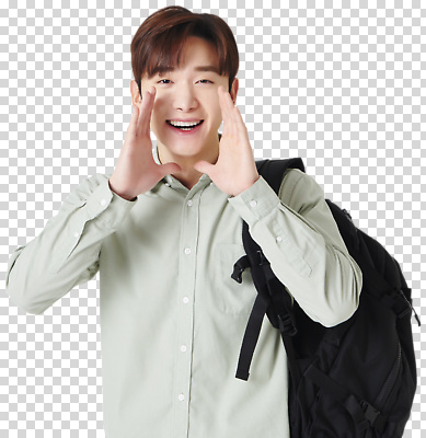 편집이미지 손 옷 남자 배낭 모션 웃음 사람 일상 친구 입 PNG 소통 의사소통 주목 컨셉 가방 관계 표정 라이프 신체부위 파일형식