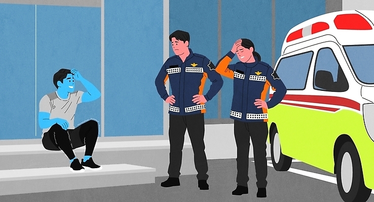 직업 컨셉 의학 자동차 말하기 안전 사람 응급 도시 보호 국민 신고 출동 파일형식 벡터 경찰 구조원 남자 계단 구급차 도심 도움 응급상황 대화 치료 시민 사건 생각 경비 긴급출동 지원 국내일러스트 일러스트 AI파일 허위신고