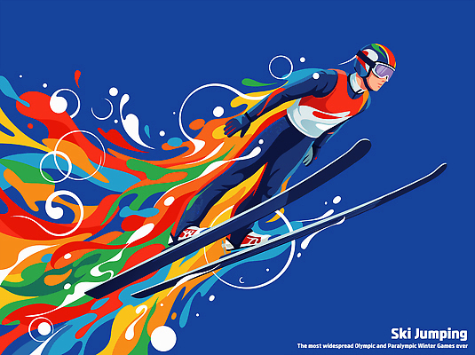 감정 스포츠 올림픽 컨셉 모션 스키 겨울스포츠 눈_날씨 건강 파일형식 벡터 점프 운동선수 비행 스키점프 공중 속도 화려 그림 운동 포즈 대회 연습 즐거움 에너지 설원 국내일러스트 일러스트 AI파일 동계올림픽 역동적
