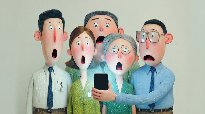 JPG 감정 얼굴 일러스트 협력 이야기 사람 일상 스마트폰 스크린 놀람 다양 모임 정보 도전 표현 사건 공유 소통 반응 이슈 국내일러스트 AI일러스트 AI콘텐츠 다수 컨셉 표정 라이프 신체부위 핸드폰 스마트기기 파일형식