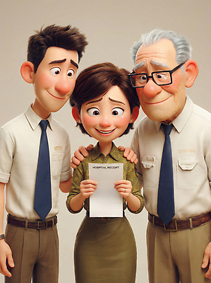 JPG 여자 남자 일러스트 의학 가족 건강 병원 미소 웃음 세명 친구 재킷 기쁨 만남 간호사 의사 상담 영수증 점검 연말정산 13월 퇴원 국내일러스트 AI일러스트 AI콘텐츠 감정 컨셉 관계 표정 사람 금융 경제 외투 의료진 날짜 파일형식