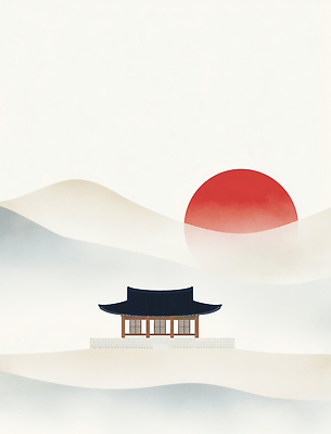 JPG 전통 디자인 건축 아시아 문화 여유 예술 컬러 백그라운드 일러스트 자연 하늘 근하신년 새해 한국 풍경 건물 태양 일출 일몰 원형 언덕 조용 국내일러스트 AI일러스트 AI콘텐츠 자연요소 도형 건축물 감정 나라 노을 생태계 파일형식
