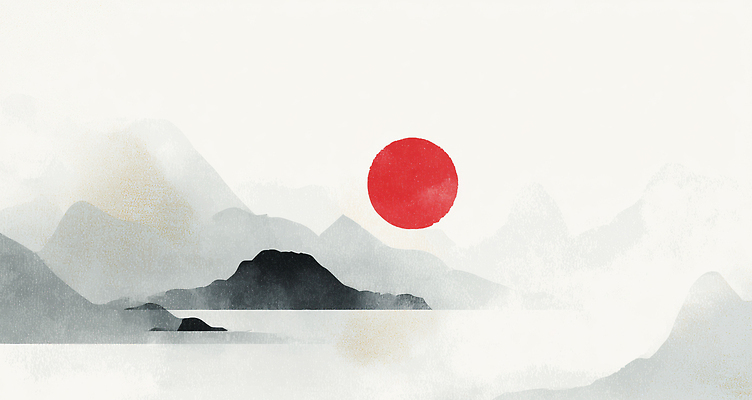 JPG 예술 바다 컬러 백그라운드 일러스트 자연 근하신년 새해 산 풍경 빨간색 태양 일출 회색 표현 수면 그림 윤곽 지역 조화 단순화된 수평선 국내일러스트 AI일러스트 AI콘텐츠 자연요소 물 노을 생태계 파일형식