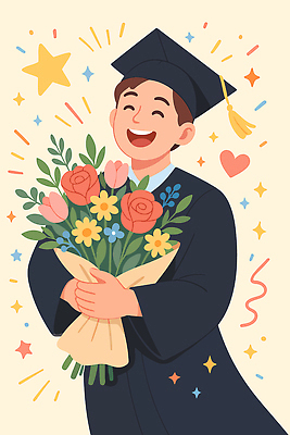 자연요소 모양 식물 교육 꽃 감정 컨셉 농업 표정 이벤트 파일형식 벡터 졸업 학생 꽃다발 웃음 축하 백그라운드 별 하트 장식 기쁨 기념일 축제 농사 꿈 성공 소원 순간 AI파일 국내일러스트 일러스트