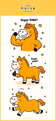 캐릭터 감정 산업 동물캐릭터 컨셉 말_동물 연도 파일형식 벡터 2026년 포즈 표정 즐거움 컬러 디자인 축하 축산업 동물 이벤트 축제 발생 표현 창작 일러캐릭터 AI파일 일러스트 말 말캐릭터 병오년