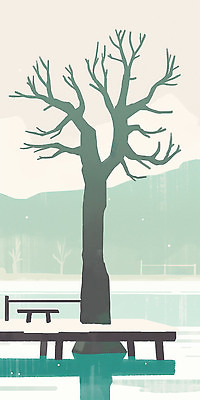 JPG 나무 공원 겨울 벤치 일러스트 자연 휴식 따뜻함 사람 풍경 일상 고요 산책 나뭇가지 연못 물가 수면 언덕 즐거움 풍경화 국내일러스트 AI일러스트 AI콘텐츠 식물 계절 공공시설 감정 컨셉 의자 라이프 물 그림 생태계 파일형식