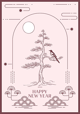 자연요소 식물 동물 선 무늬 조류 새해 카드_감사 새해인사 예절 연도 파일형식 벡터 2026년 나무 그림 디자인 문화 인사 백그라운드 태양 그래픽 심플 전통 축제 조화 패턴 AI파일 국내일러스트 일러스트 병오년 라인아트 연하장 근하신년 까치 해피뉴이어