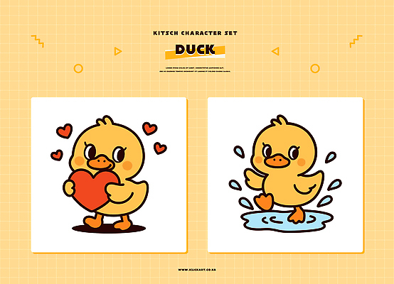 자연요소 모양 캐릭터 감정 컬러 관계 조류 생태계 파일형식 벡터 오리 하트 물 사랑 즐거움 표현 모션 자연 노란색 친구 동물 일러스트 AI파일 일러캐릭터