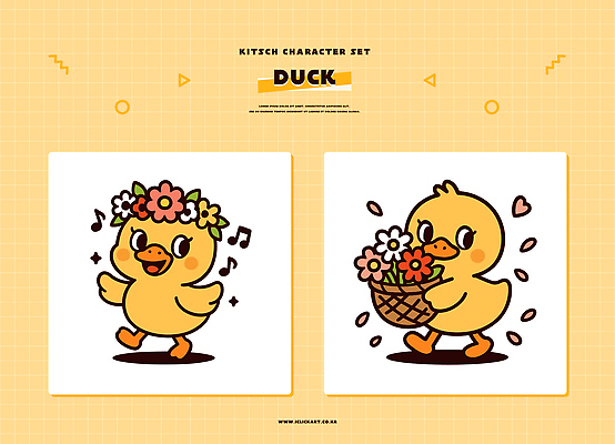 식물 캐릭터 감정 컬러 컨셉 모션 조류 문화예술 파일형식 벡터 오리 꽃 바구니 걷기 음악 춤 노란색 귀여움 주황색 백그라운드 행복 즐거움 그림 디자인 놀이 일러스트 AI파일 일러캐릭터