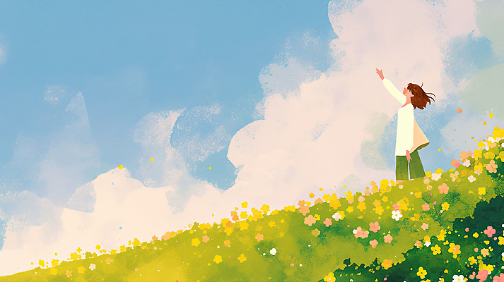 JPG 손 계절 꽃 행복 일러스트 모션 자연 하늘 사람 풍경 초원 일상 햇빛 봄 기쁨 자유 분위기 소통 만개 국내일러스트 AI일러스트 AI콘텐츠 식물 감정 컨셉 라이프 신체부위 태양 생태계 파일형식