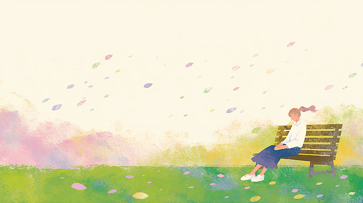 JPG 공원 여자 감정 예술 컬러 벤치 일러스트 자연 휴식 나뭇잎 사람 앉기 풍경 잔디 일상 평화 봄 시간 떨어짐 조용 국내일러스트 AI일러스트 AI콘텐츠 식물 계절 공공시설 컨셉 잎 의자 모션 라이프 생태계 파일형식
