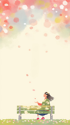 JPG 응시 공원 꽃잎 감정 컬러 벤치 일러스트 자연 하늘 앉기 풍경 소녀 일상 평화 봄 떨어짐 순간 국내일러스트 AI일러스트 AI콘텐츠 시선 계절 공공시설 여자 꽃 어린이 컨셉 의자 모션 라이프 생태계 파일형식