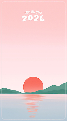 주간 자연요소 컬러 컨셉 물 노을 연도 생태계 파일형식 2026년 새해 태양 수면 아침 물결 수평선 분홍색 하늘 자연 일출 풍경 축하 시간 날씨 평화 감정 분위기 시작 국내일러스트 일러스트 PSD 병오년