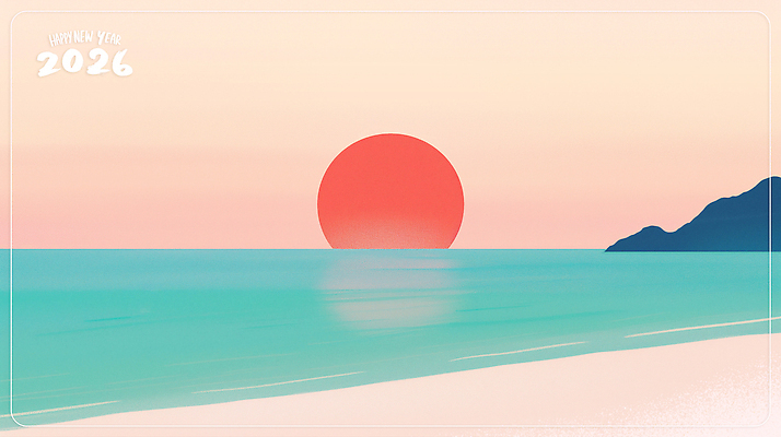 자연요소 바다 파란색 노을 야간 연도 생태계 파일형식 2026년 해변 태양 저녁 수평선 하늘 컬러 자연 풍경 일몰 하늘색 여행 뷰티풀 국내일러스트 일러스트 PSD 병오년 새해 일출