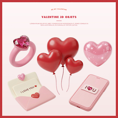 모양 감정 컬러 장신구 관계 데이이벤트 이벤트 3D 디지털합성 파일형식 발렌타인데이 오브젝트 사랑 하트 풍선 반지 분홍색 장식 표현 기념일 선물 디자인 커플 편집3D 편집이미지 PSD 빨간색