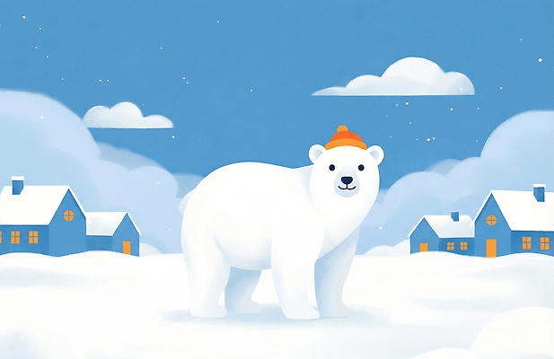 계절 컨셉 겨울 곰 휴식 눈_날씨 풍경 극지방 생태계 파일형식 북극곰 하늘 마을 동물 산책 북극 눈내림 자연 환경 귀여움 동화 분위기 겨울풍경 JPG 국내일러스트 일러스트