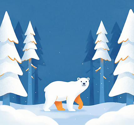 식물 동물 계절 컬러 곰 모션 극지방 생태계 파일형식 북극곰 겨울 숲 나무 하늘 자연 산 흰색 걷기 풍경 북극 서식지 생물 포유류 JPG 국내일러스트 일러스트