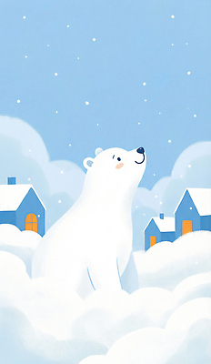 계절 컬러 겨울 곰 날씨 풍경 건물 생태계 파일형식 북극곰 하늘 주택 파란색 흰색 자연 동물 추위 기온 환경 이미지 겨울풍경 따뜻함 JPG 국내일러스트 일러스트