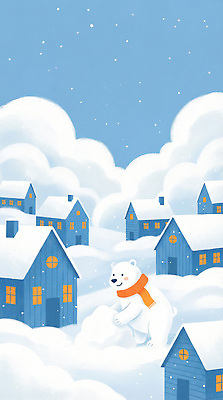 동물 계절 기념일 감정 컨셉 겨울 곰 포유류 풍경 건물 생태계 파일형식 주택 빛 하늘 모션 즐거움 자연 크리스마스 장면 겨울풍경 귀여움 그림 JPG 국내일러스트 일러스트 북극곰