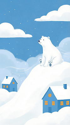 동물 계절 컬러 컨셉 곰 포유류 건물 극지방 생태계 파일형식 북극 하늘 주택 풍경 겨울 자연 흰색 산 귀여움 JPG 국내일러스트 일러스트 북극곰