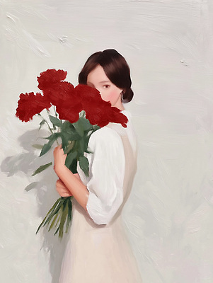 JPG 식물 디자인 여자 기념일 꽃 감정 예술 꽃다발 일러스트 자연 실내 사랑 앞모습 인테리어 장미 꽃병 촬영 표현 국내일러스트 AI일러스트 AI콘텐츠 뷰포인트 사람 이벤트 내부 생태계 파일형식