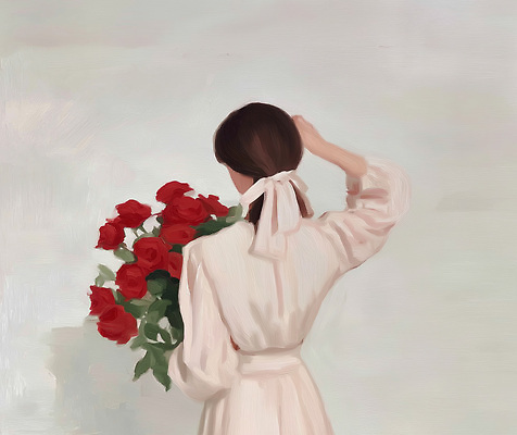 JPG 손 여자 기념일 꽃 일러스트 자연 선물 사랑 이벤트 뒷모습 장미 머리 기쁨 매력적 축하 기다림 준비 정리 뷰티풀 세레모니 국내일러스트 AI일러스트 AI콘텐츠 식물 감정 뷰포인트 컨셉 모션 사람 신체부위 생태계 파일형식