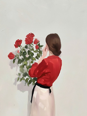 JPG 여자 꽃 감정 꽃다발 백그라운드 생각 일러스트 자연 대화 일상 뒷모습 장미 정원 산책 그림 향기 조용 뷰티풀 빨간옷 국내일러스트 AI일러스트 AI콘텐츠 식물 옷 뷰포인트 휴식 말하기 사람 라이프 생태계 냄새 파일형식