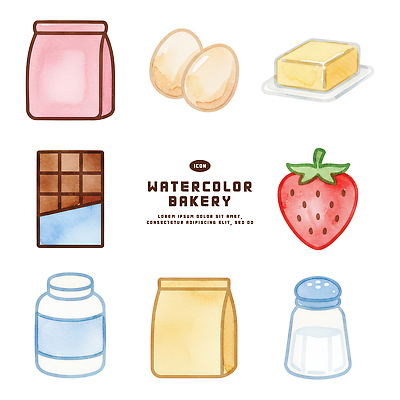 음식 과일 디저트 유제품 상점 알 가루 파일형식 빵집 재료 계란 버터 초콜릿 딸기 밀가루 우유 소금 봉투 그림 요리 PSD 일러스트 국내일러스트