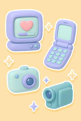 컬러 컨셉 초록색 전자제품 3D 카메라 파일형식 복고 예술 디자인 컴퓨터 핸드폰 비디오카메라 연두색 보라색 그래픽 백그라운드 귀여움 편집이미지 편집3D PSD 오브젝트 Y2K