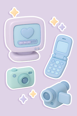 컨셉 전자제품 컴퓨터 3D 카메라 파일형식 복고 전화기 모니터 캠코더 핸드폰 디자인 컬러 장식 오브젝트 기술 장난감 그림 편집이미지 편집3D PSD Y2K