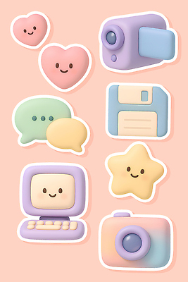 감정 컬러 컨셉 전자제품 3D 파일형식 캐릭터 분홍색 컴퓨터 카메라 마음 스타 소프트웨어 커뮤니케이션 장비 언론 디자인 즐거움 그림 편집이미지 편집3D PSD 오브젝트 Y2K