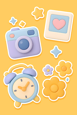 식물 시계 컨셉 재질 전자제품 3D 알람 파일형식 카메라 자명종 꽃 컬러 디자인 장식 플라스틱 아이템 오브젝트 제조 그림 조화 편집이미지 편집3D PSD Y2K