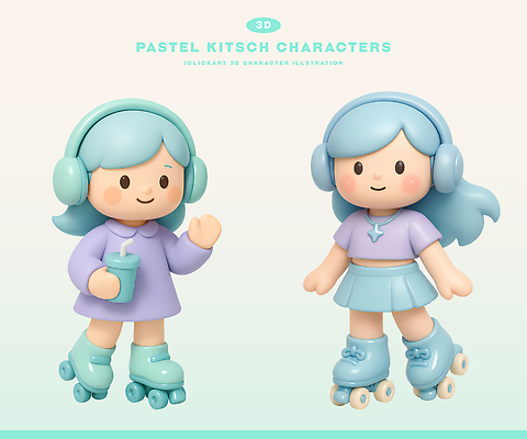 PSD 편집이미지 캐릭터 디자인 음료 컬러 놀이 3D캐릭터 사람 소녀 귀여움 스케이트 롤러블레이드 즐거움 그림 파스텔 키치 편집3D 여자 감정 어린이 스포츠용품 컨셉 학용품 취미 3D 파일형식