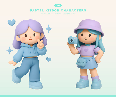 PSD 편집이미지 캐릭터 패션 컬러 포즈 3D캐릭터 소녀 3D 카메라 귀여움 그림 파스텔 스타일 키치 편집3D 여자 어린이 컨셉 학용품 전자제품 디지털합성 파일형식