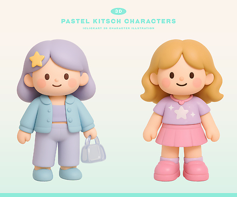 PSD 편집이미지 캐릭터 디자인 패션 인형 컬러 3D캐릭터 사람 장난감 귀여움 표현 그림 파스텔 키치 편집3D 컨셉 학용품 3D 파일형식