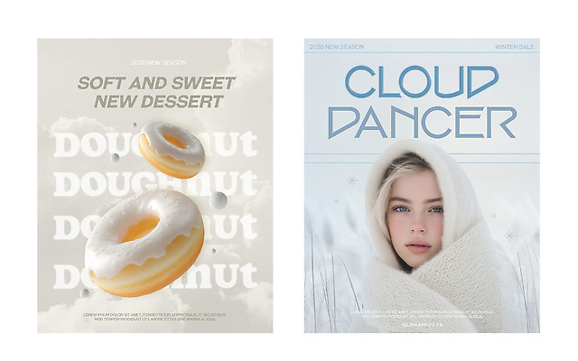템플릿 계절 음식 컬러 디저트 맛 파일형식 트렌드컬러 2026트렌드 도넛 포스터 사람 겨울 따뜻함 소프트 달콤 패션 흰색 PSD 이미지템플릿 클라우드댄서