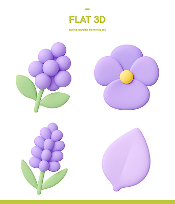 식물 계절 컬러 무늬 3D 디지털합성 생태계 파일형식 꽃 봄 정원 디자인 보라색 자연 잎 화초 기하학 그래픽 예술 편집이미지 편집3D PSD
