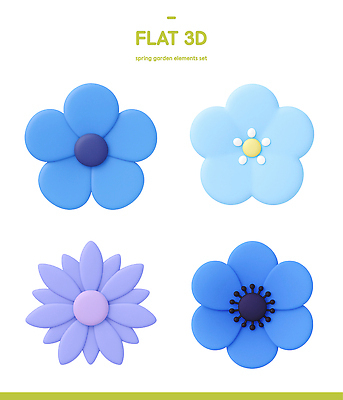 식물 계절 컬러 3D 생태계 파일형식 꽃 봄 정원 장식 디자인 세트 파란색 모양 아이템 예술 자연 편집이미지 편집3D PSD