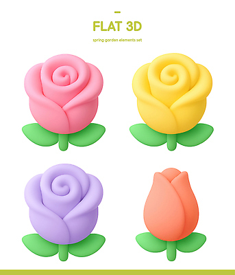 식물 계절 컬러 재질 3D 디지털합성 파일형식 꽃 정원 봄 분홍색 노란색 보라색 주황색 장식 세트 모양 디자인 잎 플라스틱 편집이미지 편집3D PSD